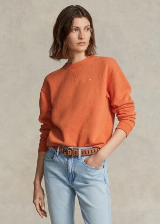 Moletom Ralph Lauren Fleece Gola Redonda Feminino Laranja