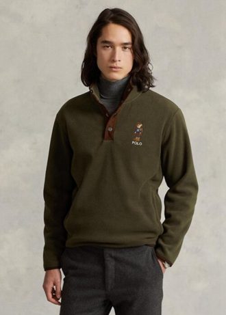 Moletom Ralph Lauren Polo Bear Fleece Escovado Masculino Verde Oliva