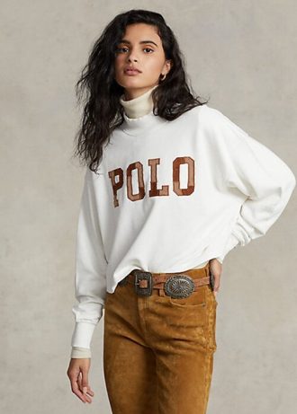 Moletons de algodão com gola alta e logotipo Ralph Lauren femininos brancos