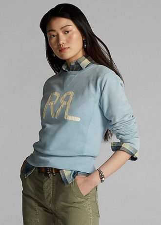 Moletons de gola redonda com logotipo Ralph Lauren French Terry azul feminino