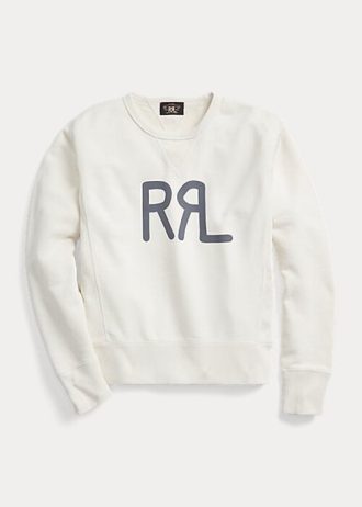 Moletons de gola redonda com logotipo Ralph Lauren French Terry femininos creme