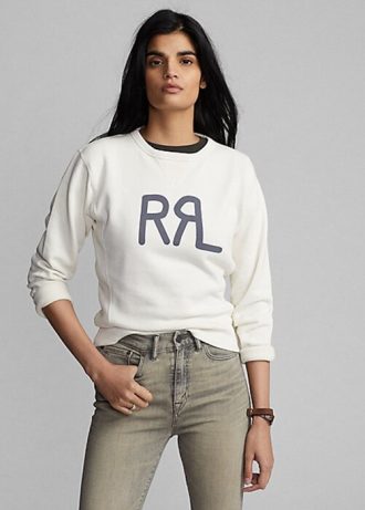 Moletons de gola redonda com logotipo Ralph Lauren French Terry femininos creme