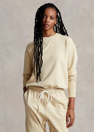 Moletons de gola redonda de algodão orgânico Ralph Lauren femininos amarelo claro