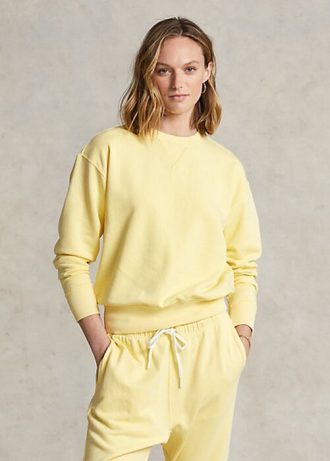 Moletons de gola redonda de algodão orgânico Ralph Lauren femininos amarelos
