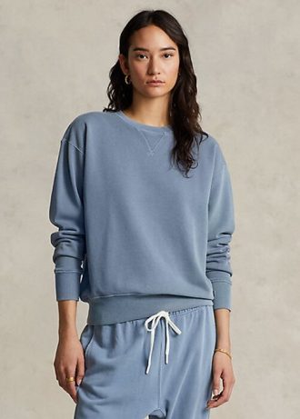 Moletons de gola redonda de algodão orgânico Ralph Lauren femininos azuis