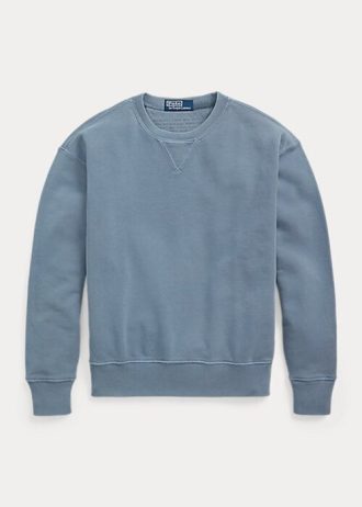 Moletons de gola redonda de algodão orgânico Ralph Lauren femininos azuis
