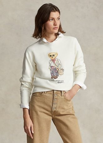 Moletons de gola redonda Ralph Lauren Polo Bear Fleece femininos creme
