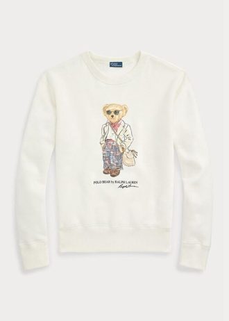 Moletons de gola redonda Ralph Lauren Polo Bear Fleece femininos creme
