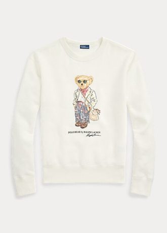Moletons de gola redonda Ralph Lauren Polo Bear Fleece femininos creme