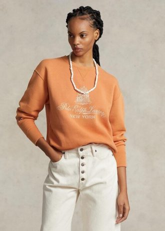 Moletons de lã com estampa de logotipo Ralph Lauren femininos laranja