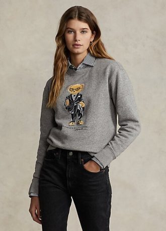 Moletons de lã com gola redonda Ralph Lauren Polo Bear cinza escuro feminino