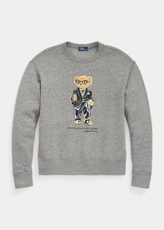 Moletons de lã com gola redonda Ralph Lauren Polo Bear cinza escuro feminino