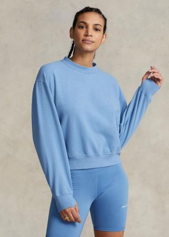 Moletons de lã Ralph Lauren com gola redonda azul femininos