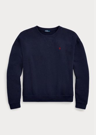 Moletons de lã Ralph Lauren com gola redonda azul marinho feminino