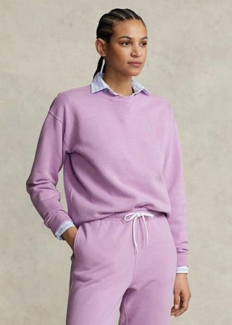 Moletons de lã Ralph Lauren com gola redonda roxos para mulheres