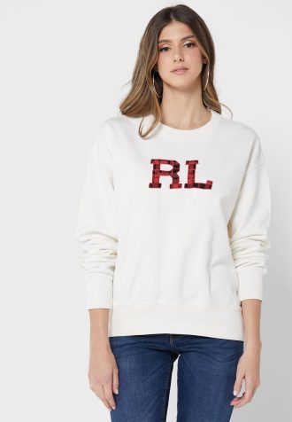 Moletons de malha com estampa gráfica Ralph Lauren femininos bege