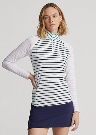 Moletons de malha elástica listrada Ralph Lauren femininos, branco/marinho/rosa