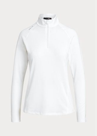Moletons femininos brancos Ralph Lauren Jersey com zíper de um quarto