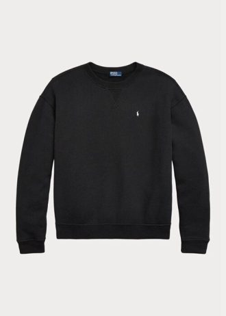 Moletons femininos pretos Ralph Lauren Fleece com gola redonda