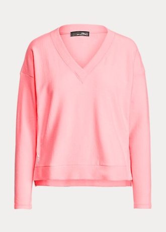 Moletons femininos Ralph Lauren com decote em V e manga comprida rosa