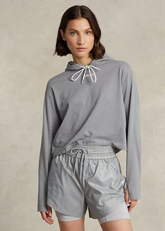 Moletons femininos Ralph Lauren Cropped de algodão em jersey cinza