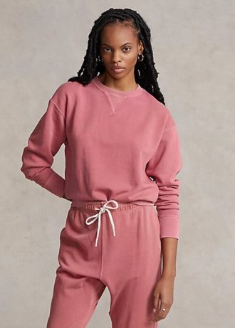 Moletons femininos Ralph Lauren de algodão orgânico com gola redonda rosa