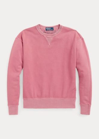 Moletons femininos Ralph Lauren de algodão orgânico com gola redonda rosa