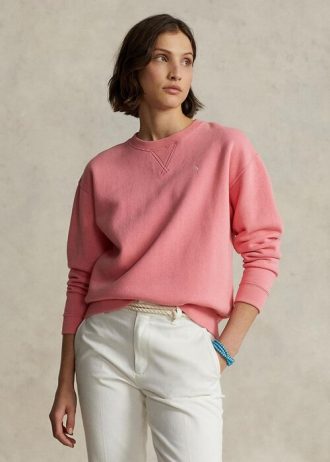 Moletons femininos Ralph Lauren Fleece com gola redonda
