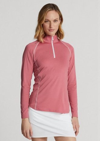 Moletons femininos Ralph Lauren Jersey rosa com zíper de um quarto