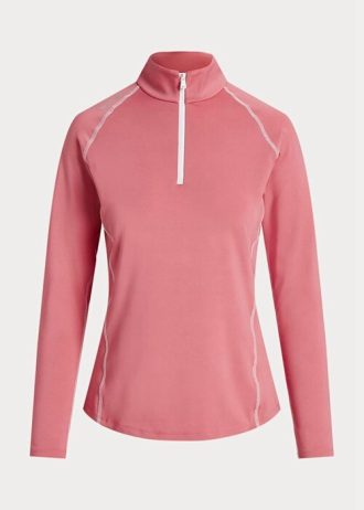 Moletons femininos Ralph Lauren Jersey rosa com zíper de um quarto