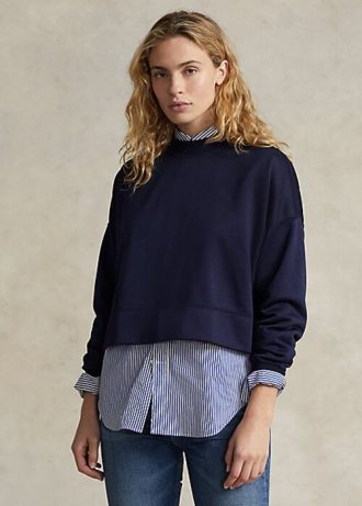 Moletons Ralph Lauren Boxy Suede-Patch French Terry para mulheres, azul marinho