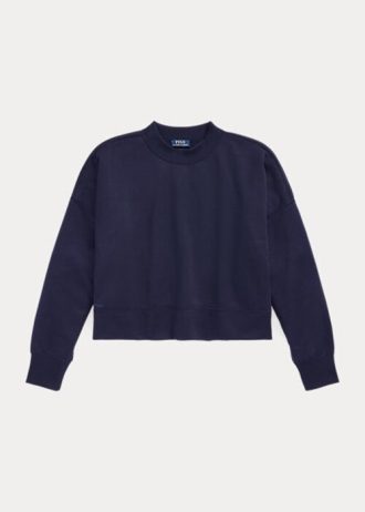 Moletons Ralph Lauren Boxy Suede-Patch French Terry para mulheres, azul marinho