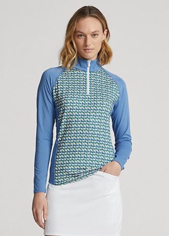 Moletons Ralph Lauren femininos com estampa de jersey e zíper de um quarto azul