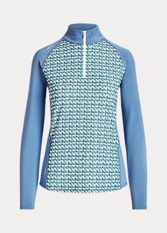 Moletons Ralph Lauren femininos com estampa de jersey e zíper de um quarto azul