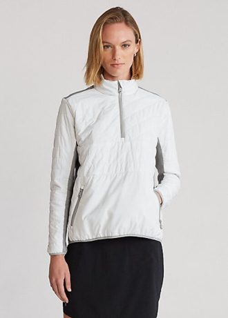 Moletons Ralph Lauren híbridos com zíper de um quarto, brancos/cinzas, femininos
