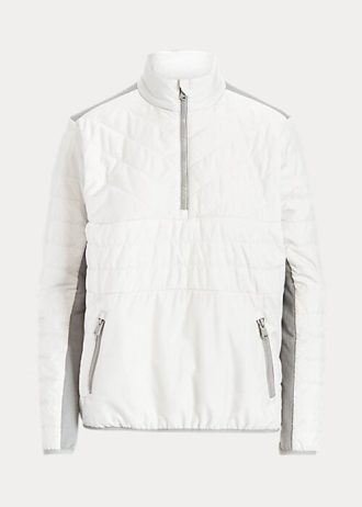 Moletons Ralph Lauren híbridos com zíper de um quarto, brancos/cinzas, femininos