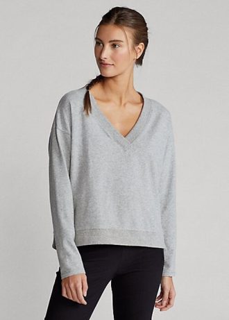 Moletons Ralph Lauren Jersey com decote em V cinza feminino