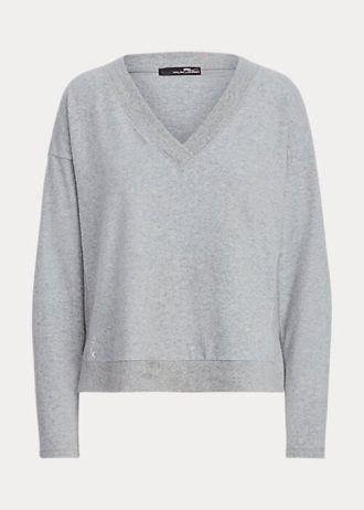 Moletons Ralph Lauren Jersey com decote em V cinza feminino