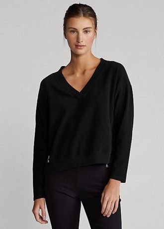 Moletons Ralph Lauren Jersey com decote em V para mulheres pretas