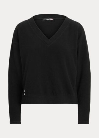 Moletons Ralph Lauren Jersey com decote em V para mulheres pretas