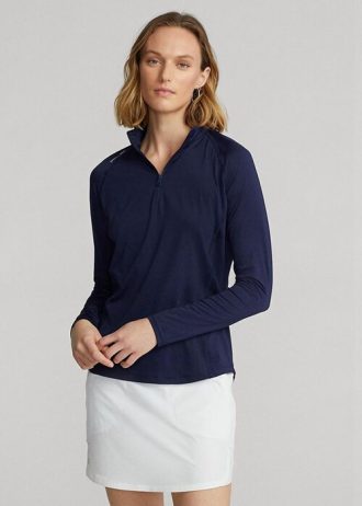 Moletons Ralph Lauren Jersey com zíper de um quarto para mulheres da Marinha
