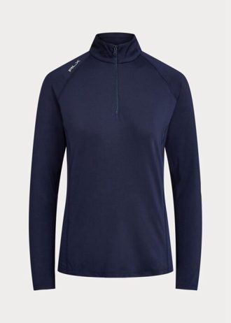 Moletons Ralph Lauren Jersey com zíper de um quarto para mulheres da Marinha