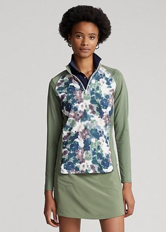 Moletons Ralph Lauren Jersey com zíper de um quarto para mulheres verdes