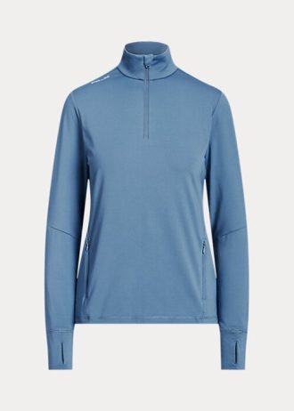 Moletons Ralph Lauren Stretch Jersey com zíper de um quarto para mulheres azuis