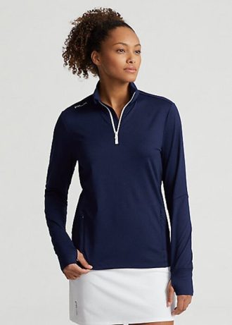 Moletons Ralph Lauren Stretch Jersey com zíper de um quarto para mulheres da Marinha
