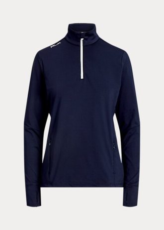 Moletons Ralph Lauren Stretch Jersey com zíper de um quarto para mulheres da Marinha