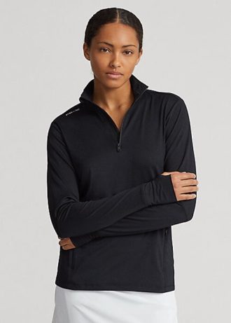 Moletons Ralph Lauren Stretch Jersey com zíper de um quarto para mulheres pretas