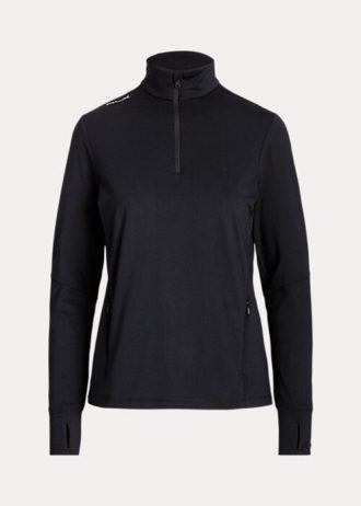 Moletons Ralph Lauren Stretch Jersey com zíper de um quarto para mulheres pretas
