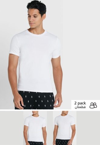 Pacote com 2 camisetas Ralph Lauren Essential com gola redonda, brancas, masculinas