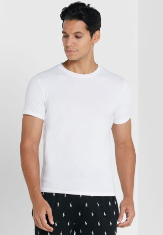 Pacote com 2 camisetas Ralph Lauren Essential com gola redonda, brancas, masculinas